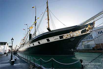 Daylight shot of SS Great Britain with sun behind