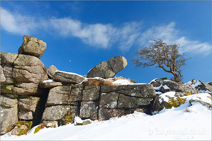 Granite, Moon, Snow, Dartmoor