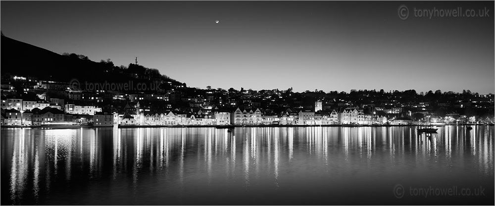Dartmouth at Night with Crescent Moon