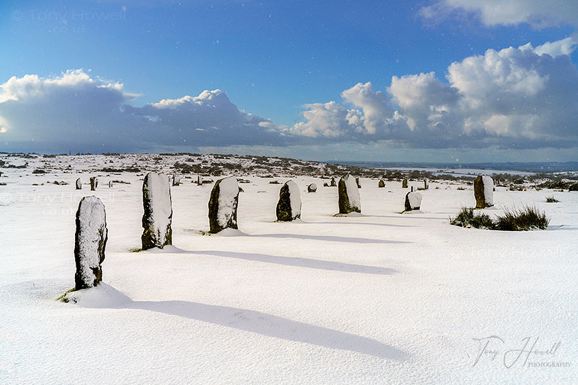 Hurlers Stone Circle, Snow, Minions, Bodmin Moor
