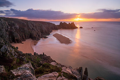 Logan-Rock-Sunrise-Pedn-Vounder-Porthcurno-Cornwall