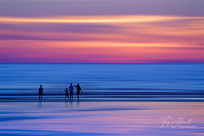 People in the Sea, Sunset, Perranporth (Photoshop motion blur)