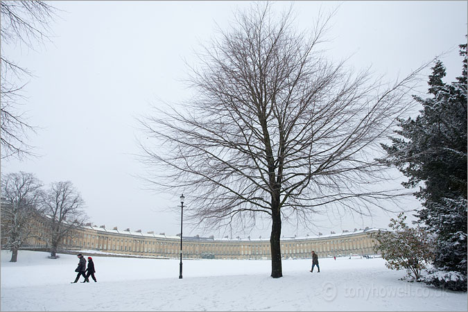Bath, Royal Crescent, Snow